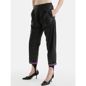 NWT Nocturne Womens Swishy Cropped Trousers Sz Large Black Pants Cyberpunk Euro